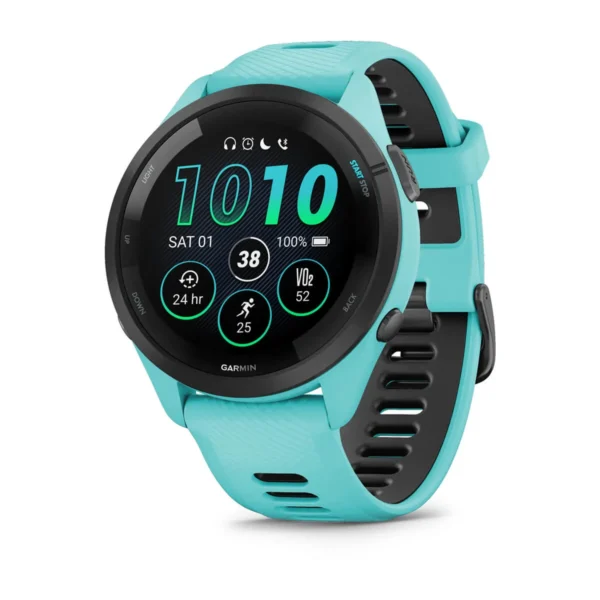 Garmin 010-02810-02 Forerunner 265 Sports Fitness Running Smartwatch Aqua/Black Silicone Watch 46mm