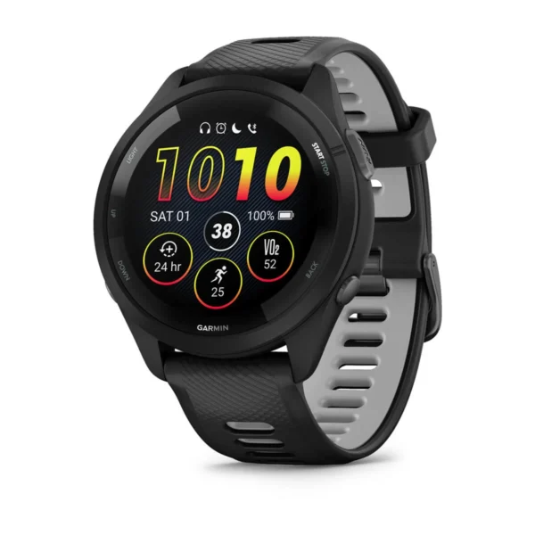 Garmin 010-02810-00 Forerunner 265 Sports Fitness Running Smartwatch Black/Powder Gray Silicone Watch 46mm