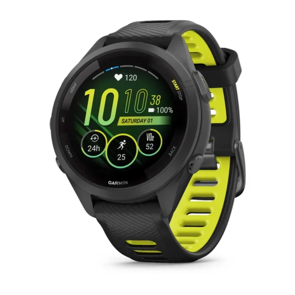 Garmin 010-02810-03 Forerunner 265S Sports Fitness Running Smartwatch Black/Amp Yellow Silicone Watch 42mm