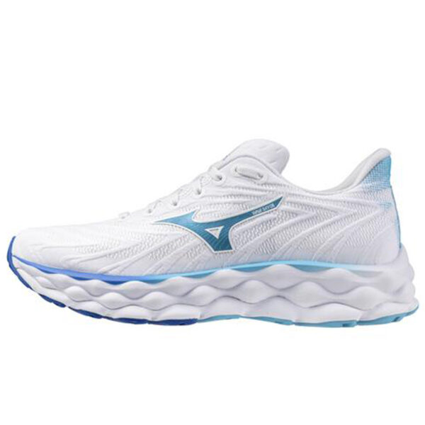 Mizuno 411465 Women's Wave Sky 8 D White/Moroccan Blue Running Shoes